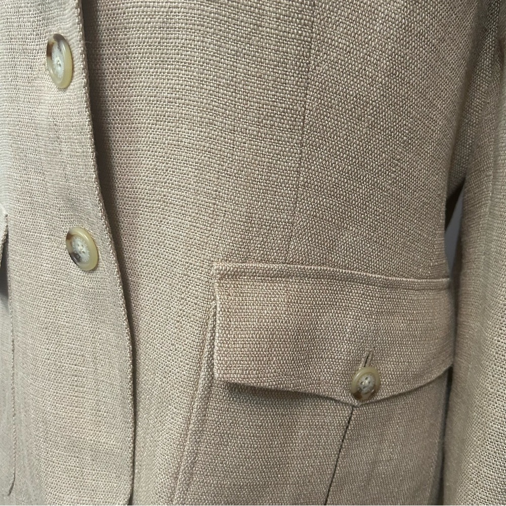 Lauren Ralph Lauren Women 109% Linen Blazer 12 Tan Brown Lined Pockets Career - Picture 3 of 10